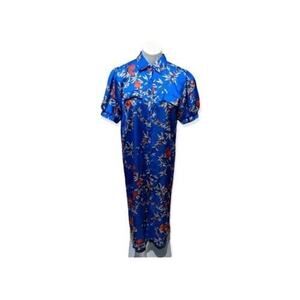 Lobo Rosa Size Medium Camisa Shirt Dress Blue Floral Shirt Collar Puff Sleeves